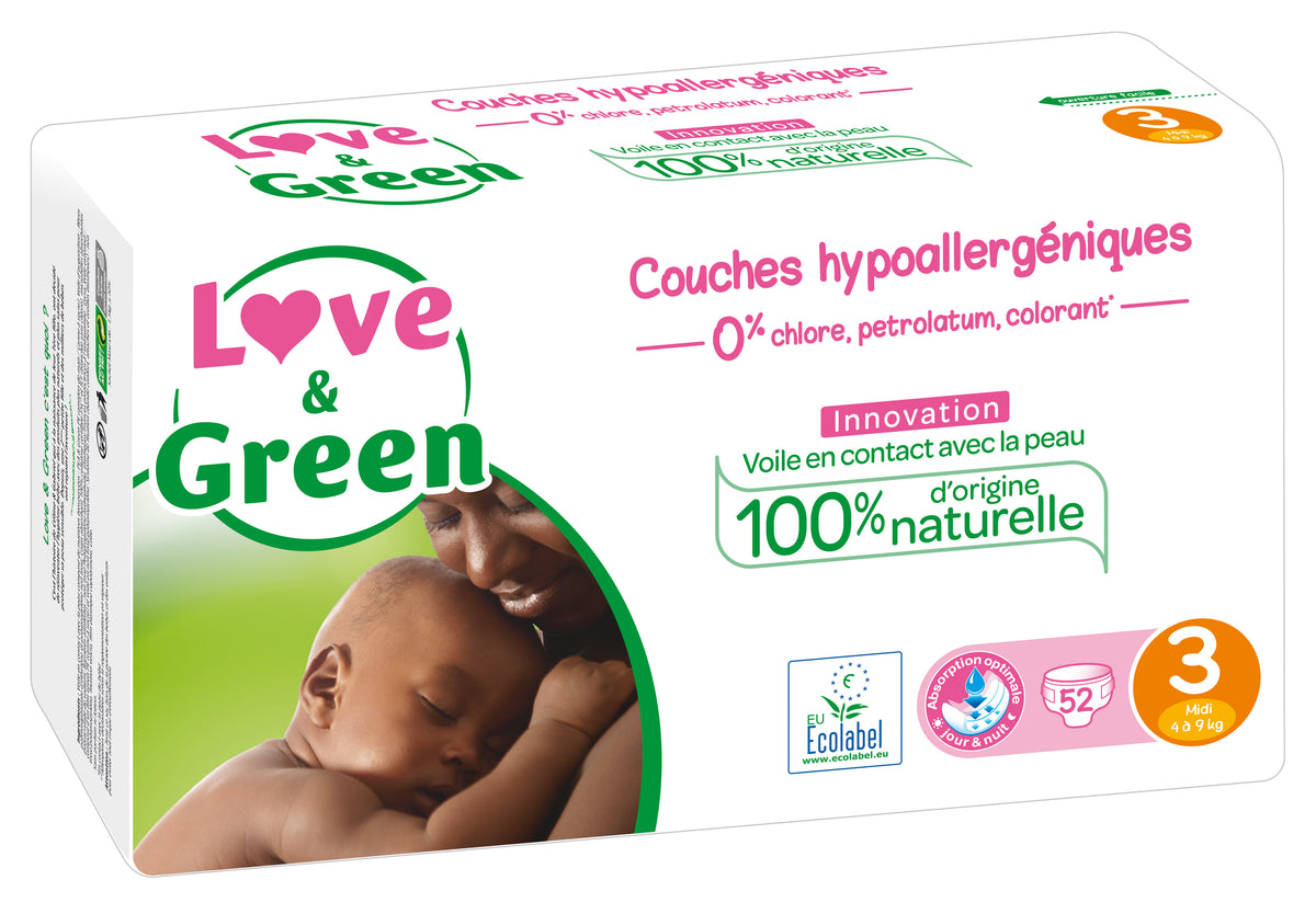 Love and Green T3  6 paquets par carton - 52 couches par paquet